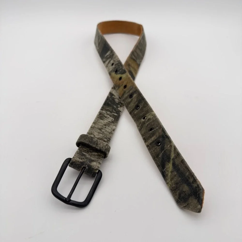 Mossy Oak Camo Canvas Leather Belt Fits 34-42 Waist Hunting Outdoor